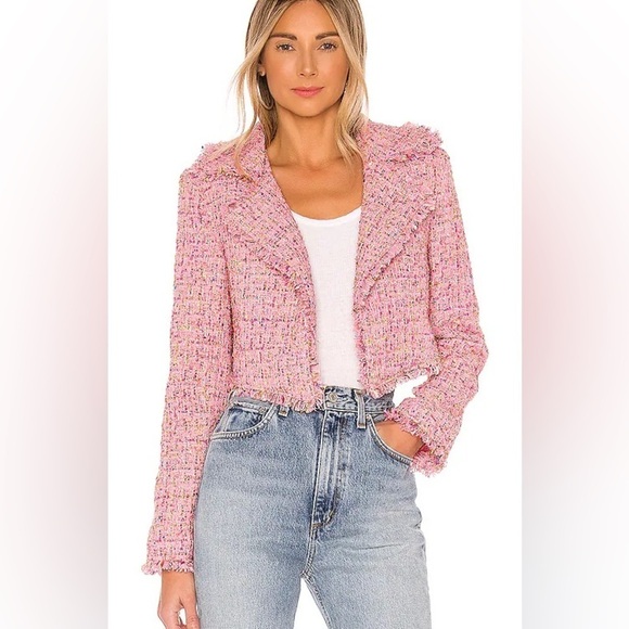 Lovers + Friends Jackets & Blazers - Lovers + Friends Paola Blazer NWT Tweed Cropped Pink Frayed Edges Size Small